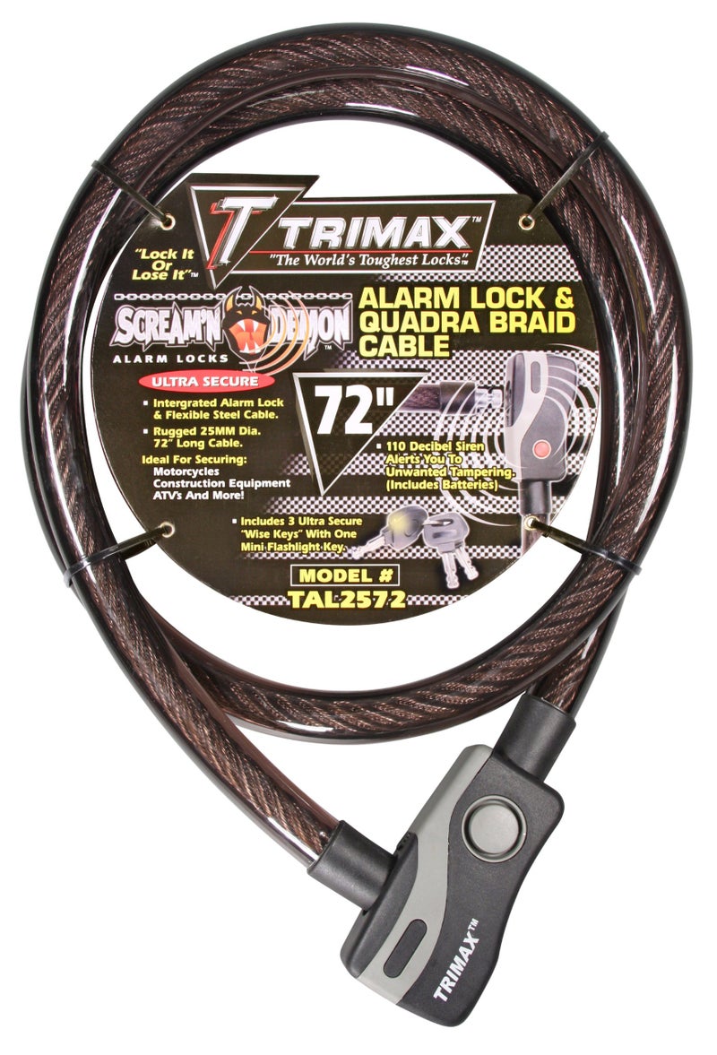 Trimax TAL2572 6' x 25 mm Alarm Lock and Quadra-Braid Cable, Black